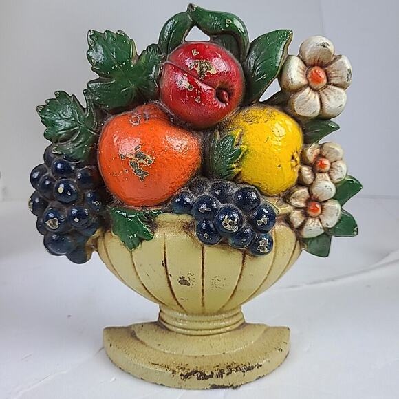 Vintage Cast Iron Handled Fruit Basket Door Stop - Original Paint - Picture 2 of 6